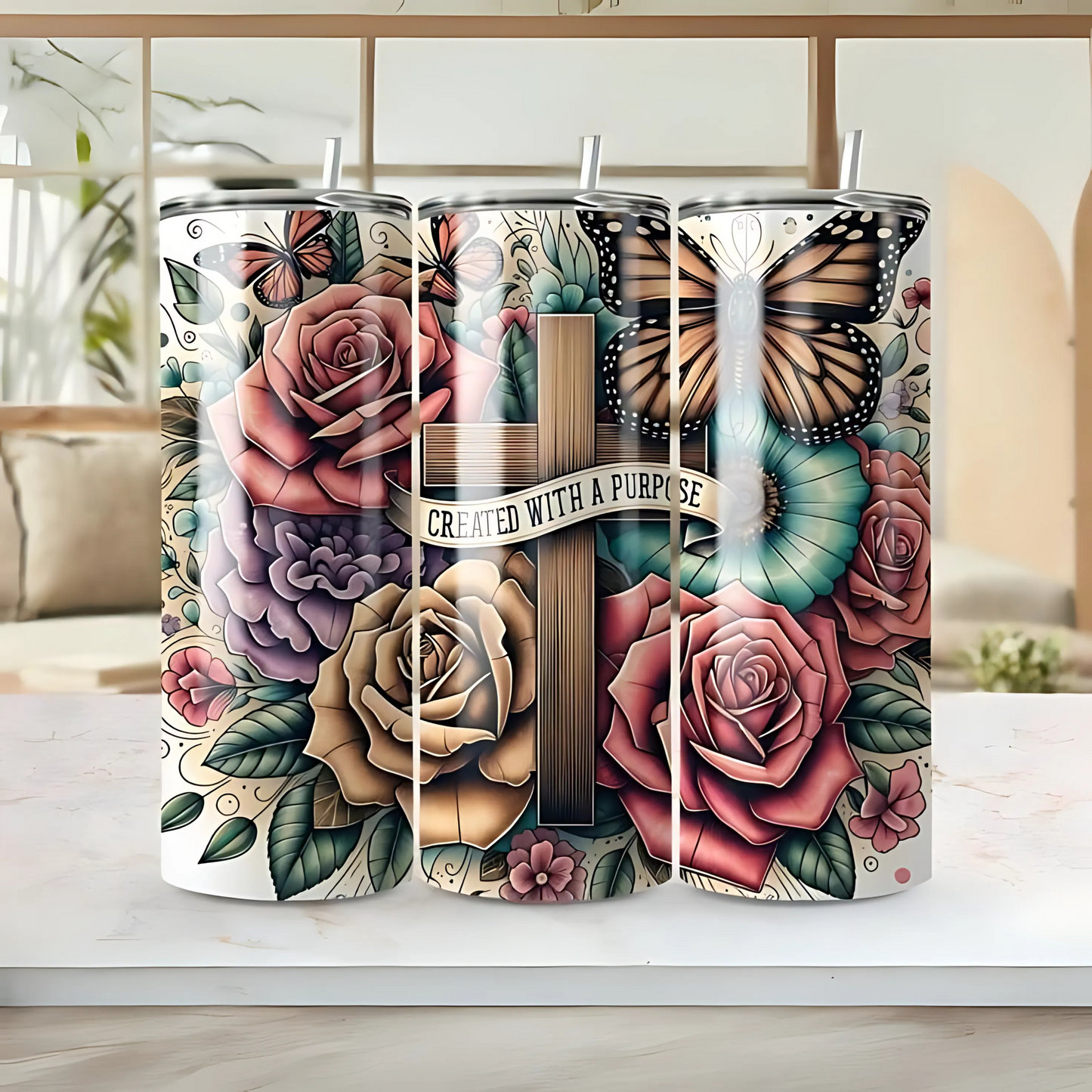 Skinny tumbler 20oz custom floral print