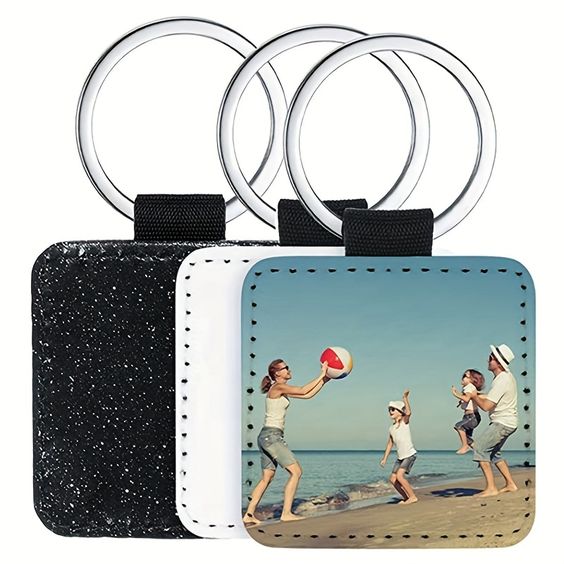 PU Keyring Square Black Glitter