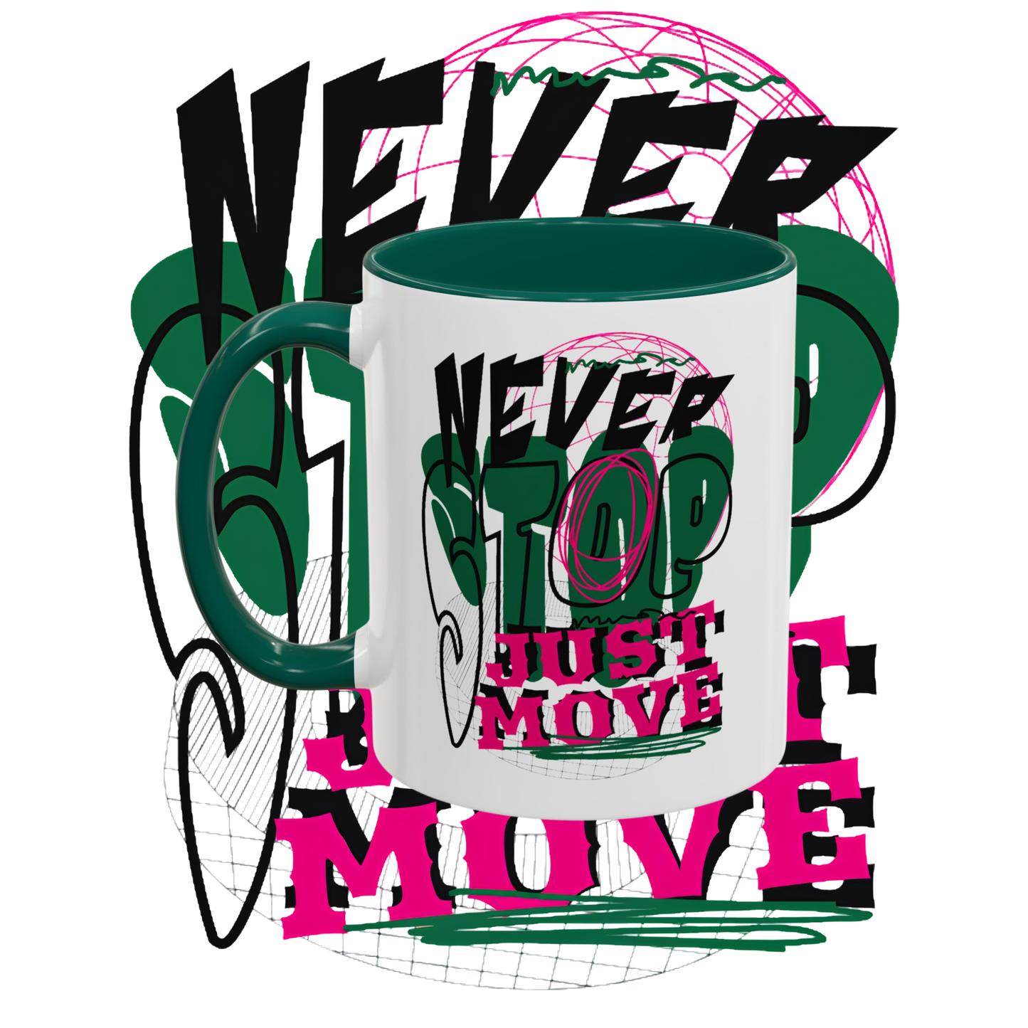 "Never stop" two tone sublimation mug.