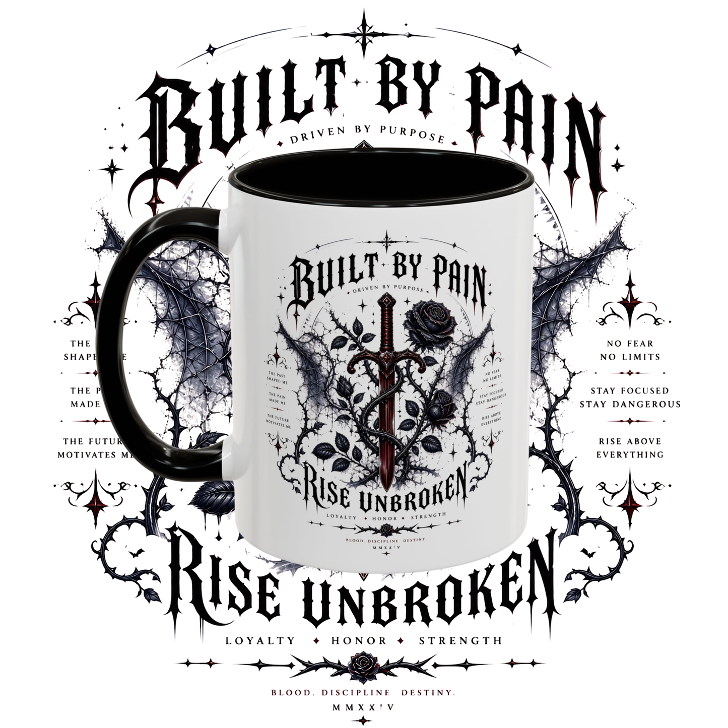 "Build by pain" two tone sublimation mug.