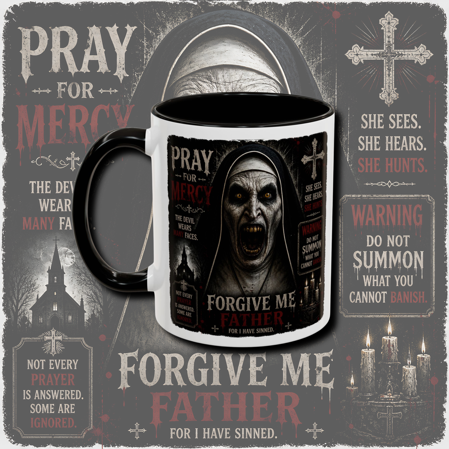 "Horror" two tone mug.