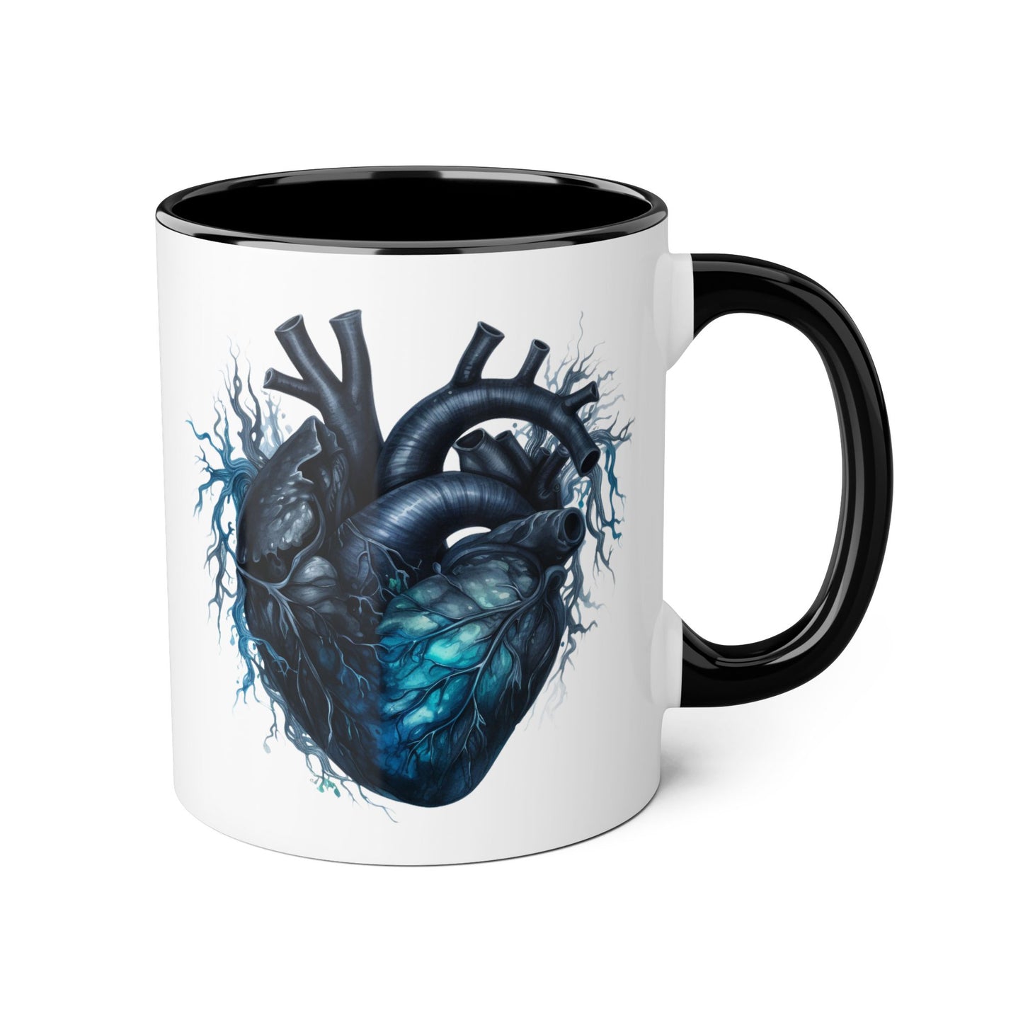 Blue heart 11 0z two tone ceramic mug