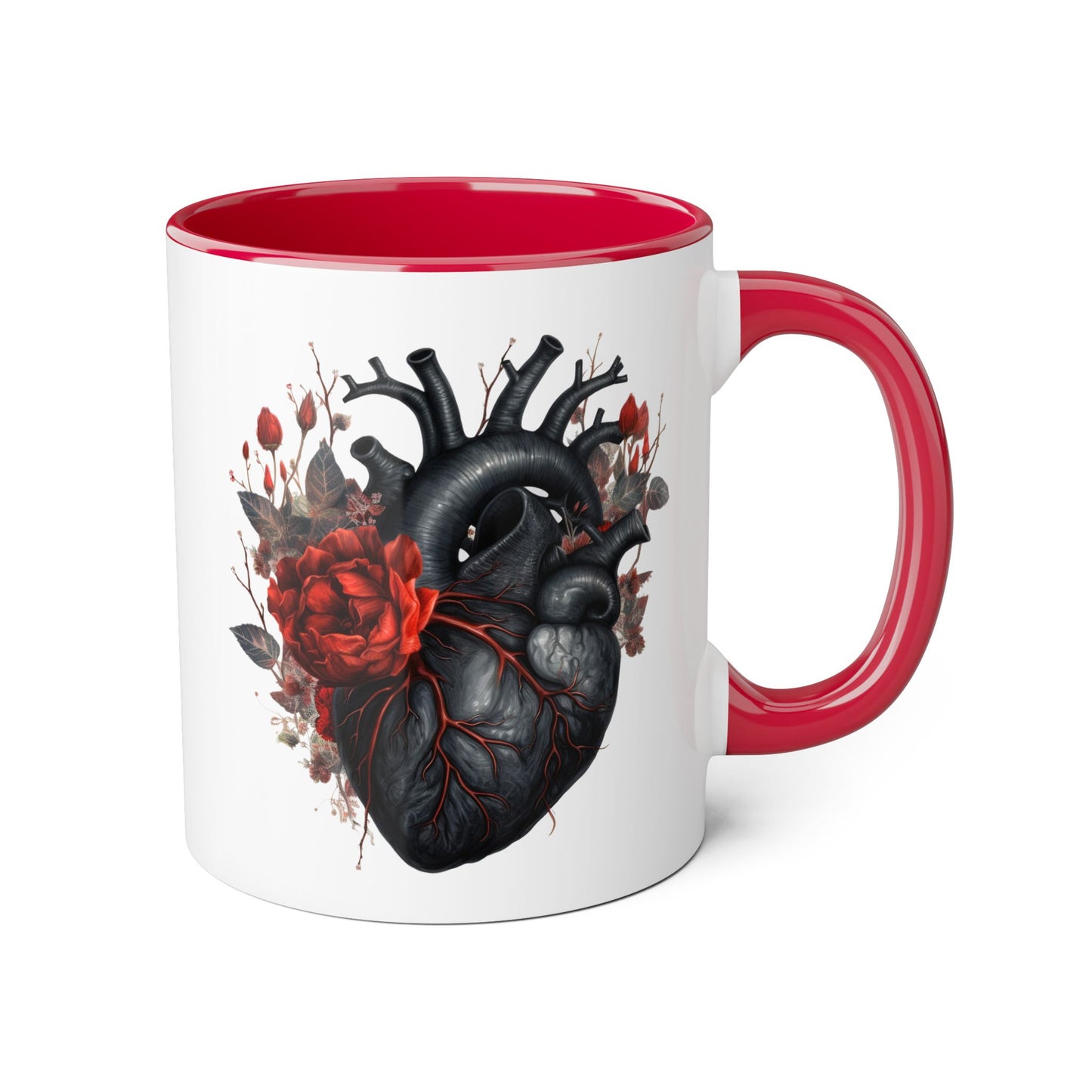Red rose heart 11 0z two tone ceramic mug