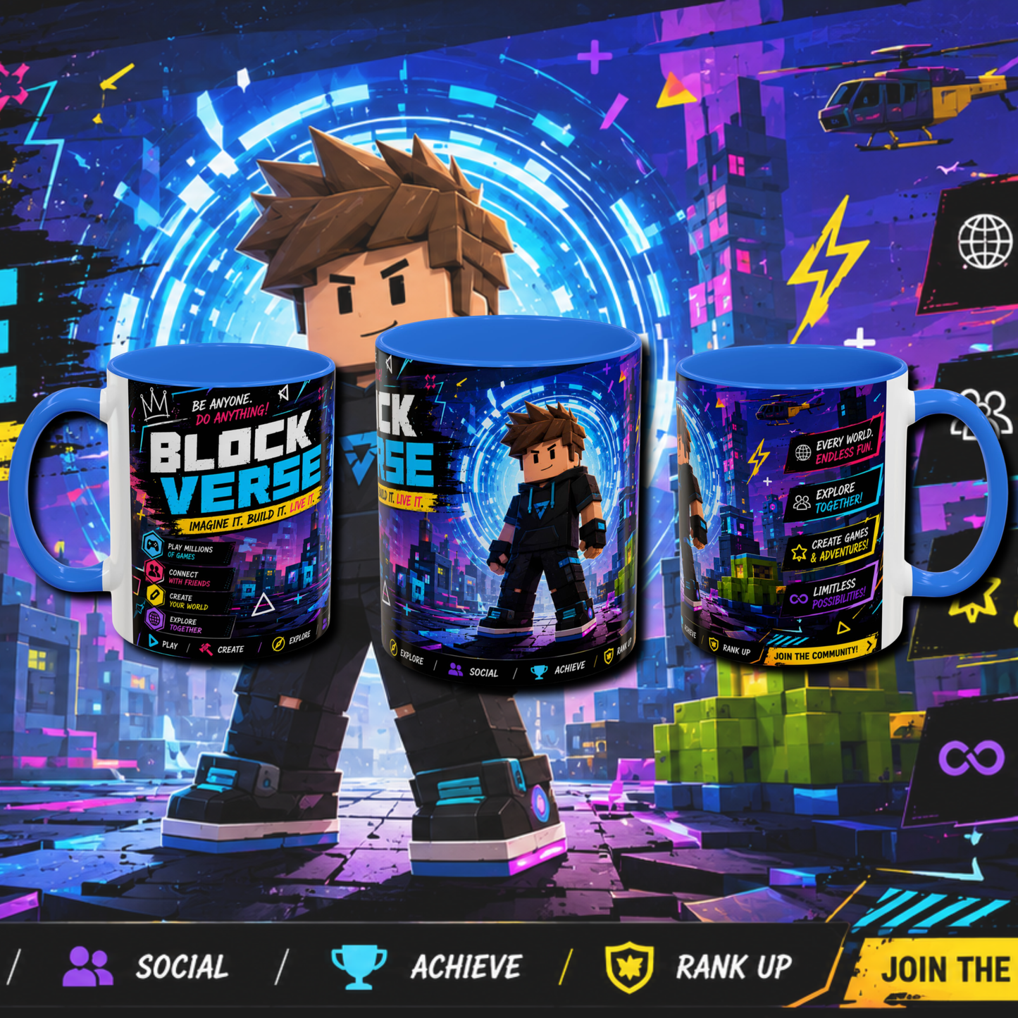 "Block verse" two tone gaming mug.