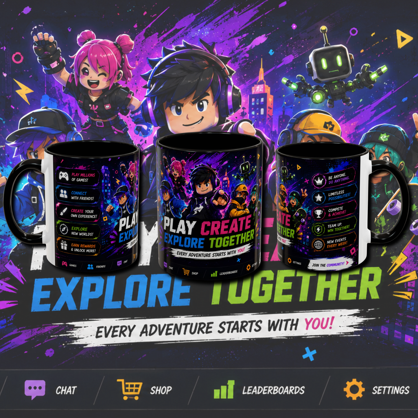 "Play create" two tone gaming mug.