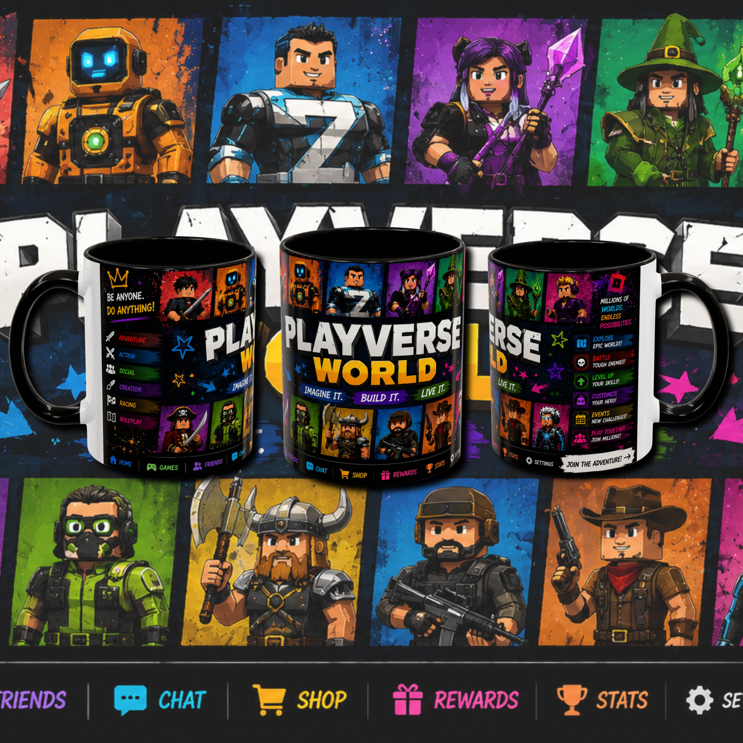 "Play verse world" two tone gaming mug.