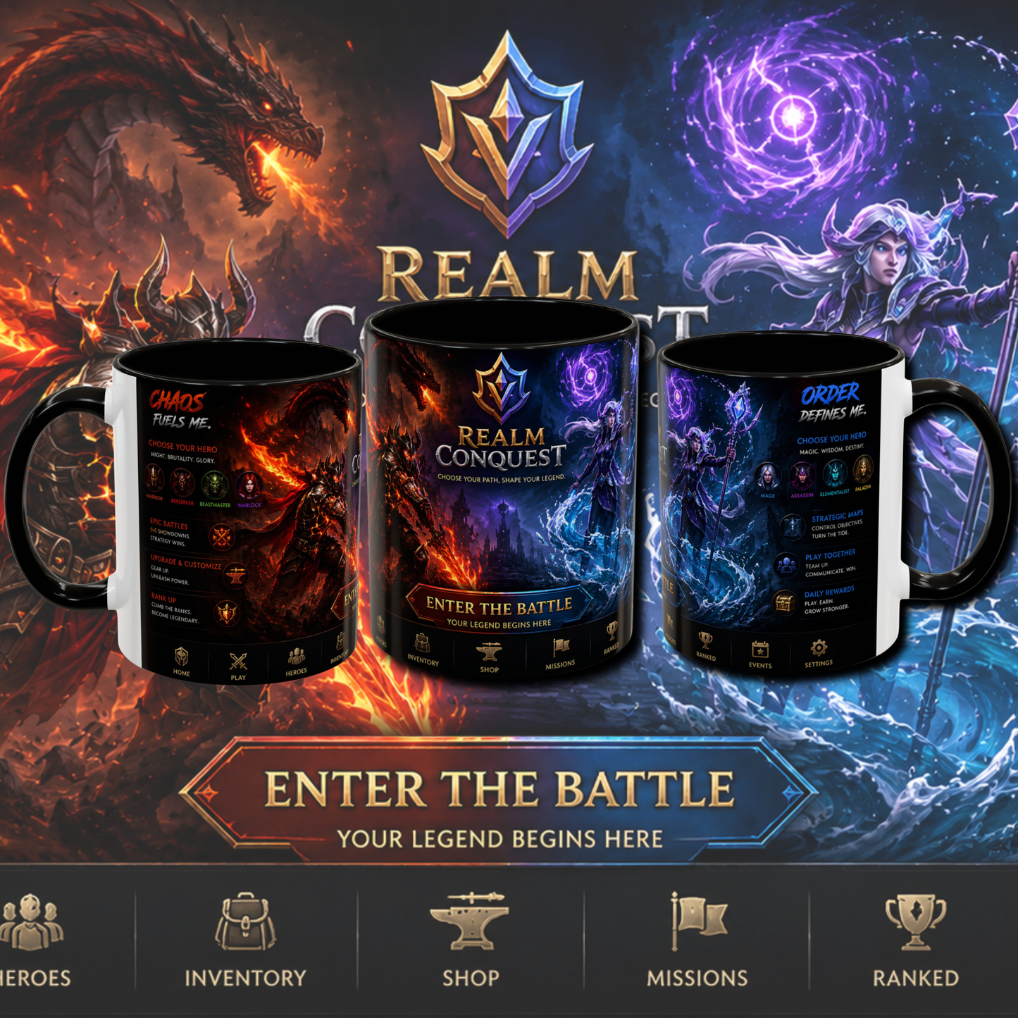 "Realm conquest" two tone gaming mug.