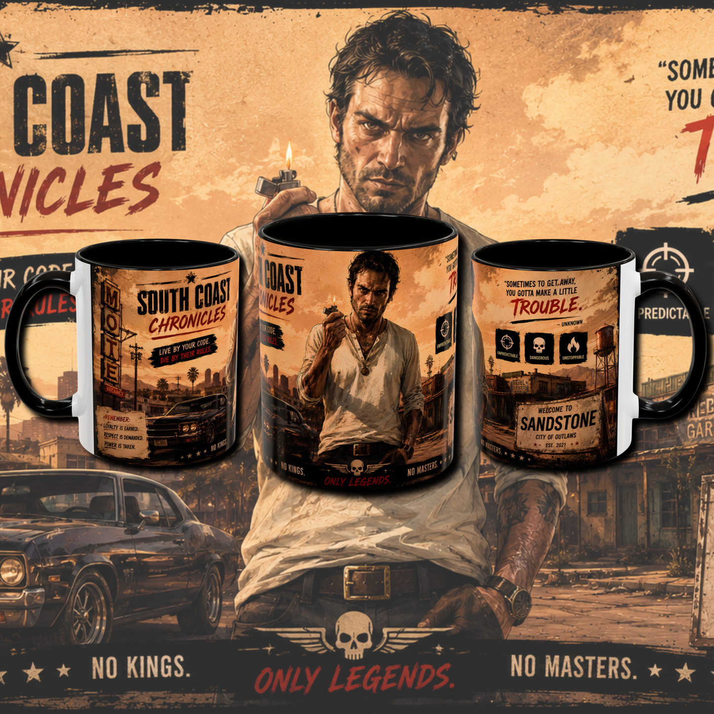 "South coast chronicles" two tone gaming mug.