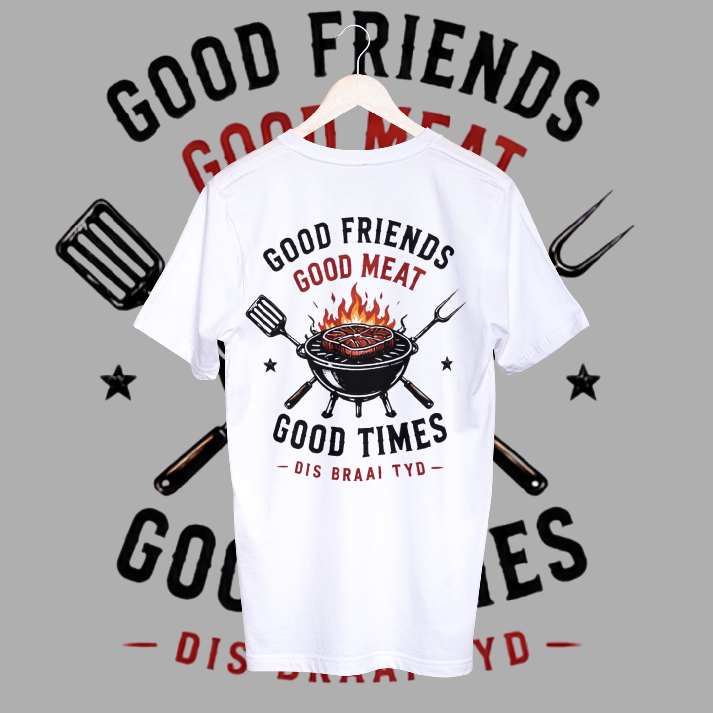 Men's good friends' good meat t-shirt.