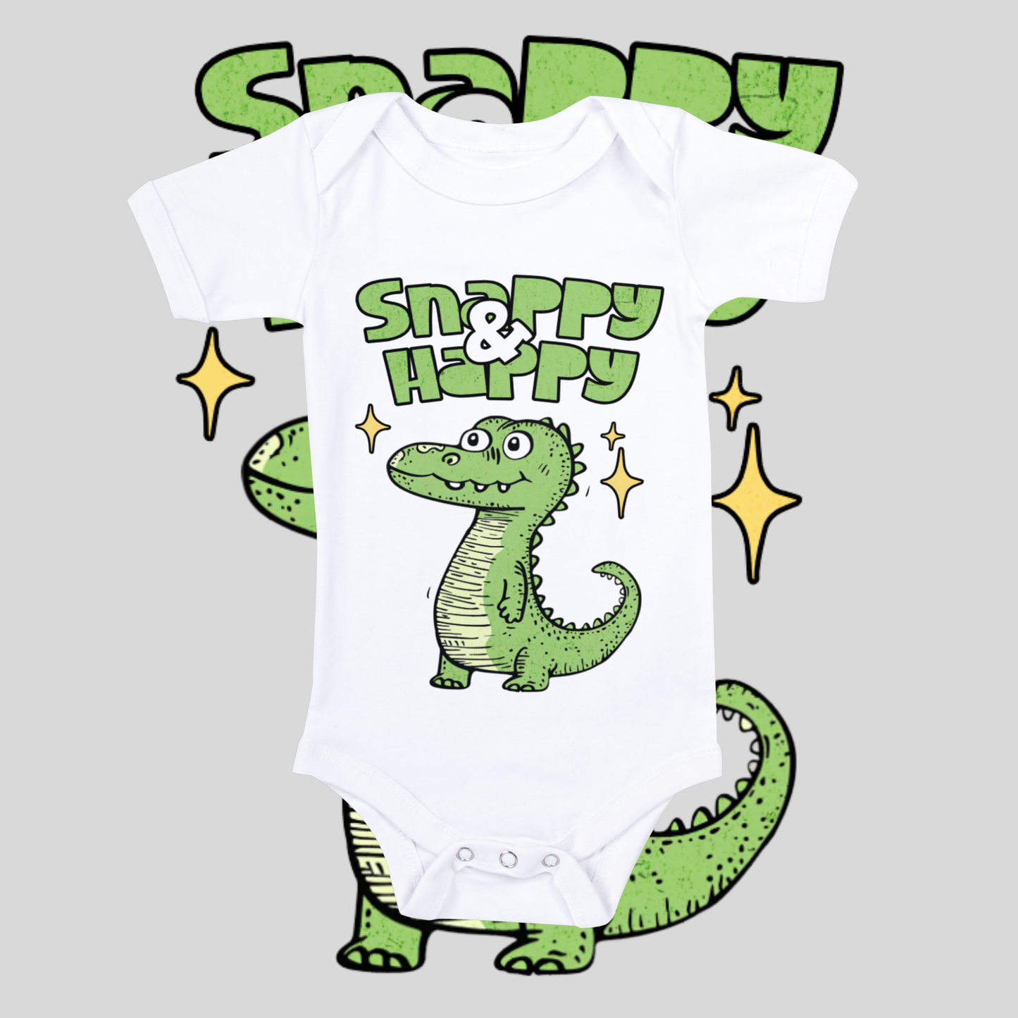 "Snappy & happy" baby grow.