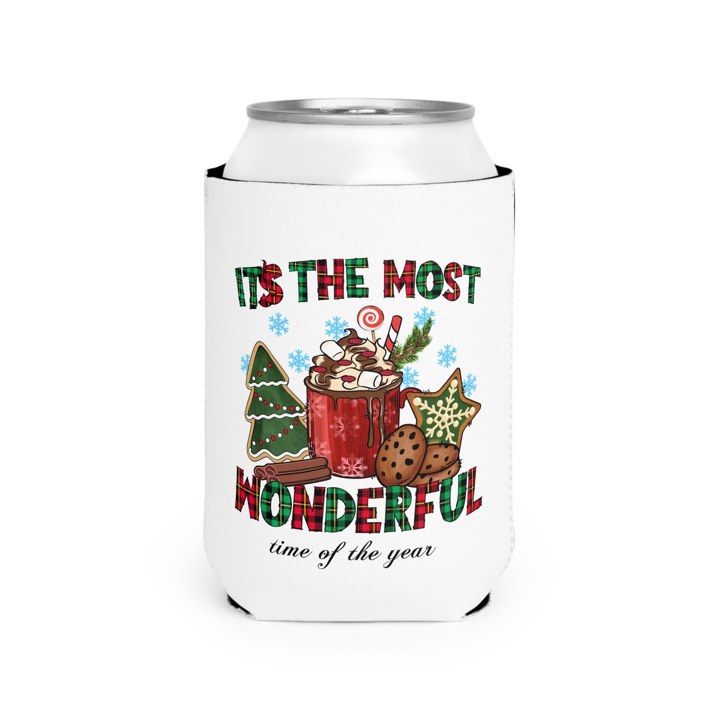 Festive Holiday Can Cooler Sleeve - "It's the Most Wonderful Time of the Year"