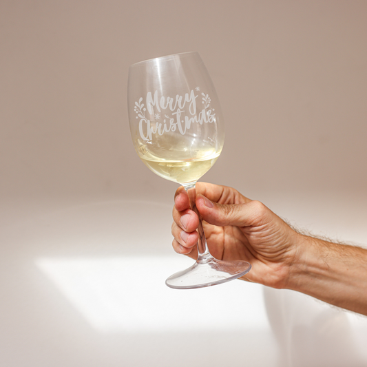 Etched Merry Christmas Wine Glass