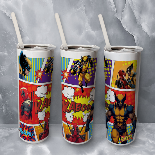 Kaboom dead pool Double wall 20oz stainless steel skinny tumbler.