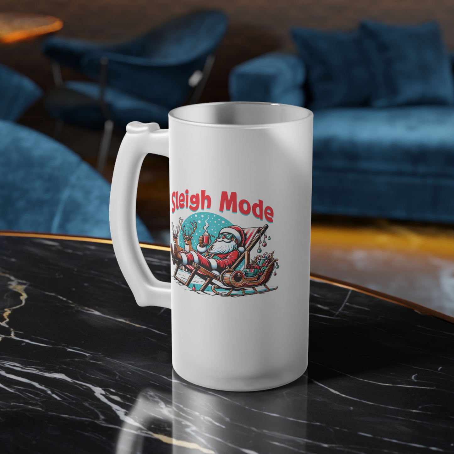 Sleigh Ride Frosted Glass Beer Mug – Perfect for Winter Celebrations