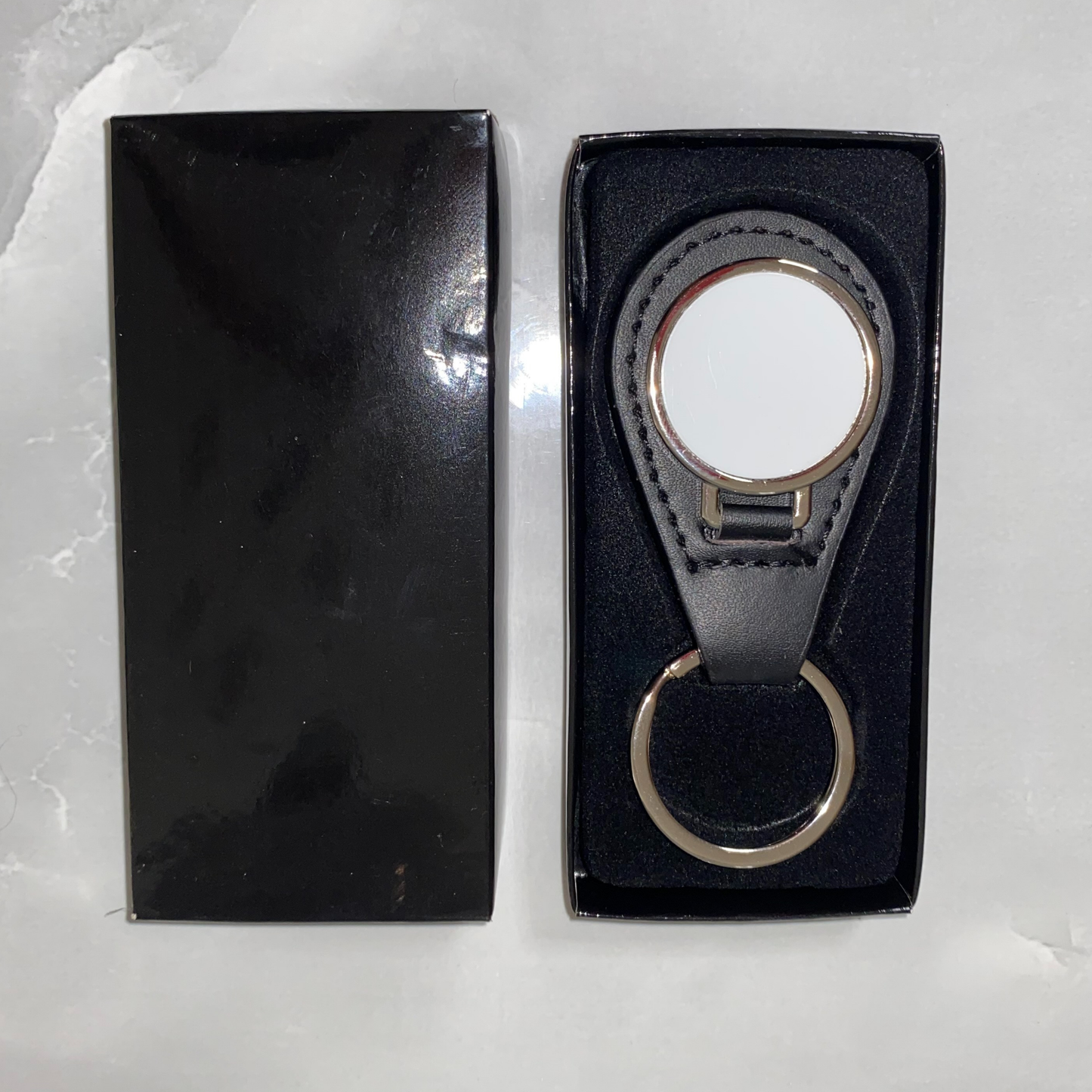 PU/Metal Keyring Round Black