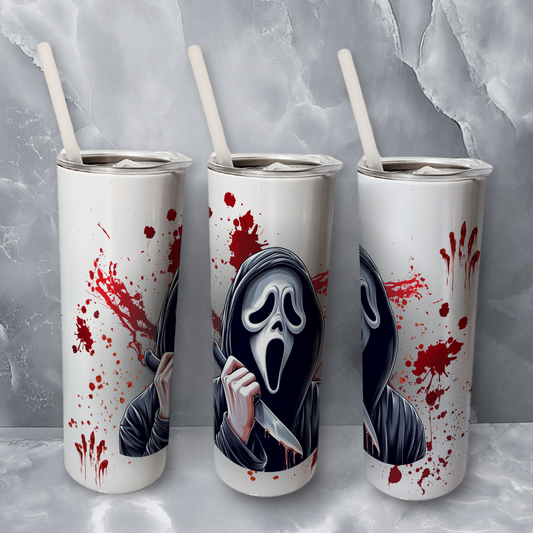 Ghost face blood Double wall 20oz stainless steel skinny tumbler.