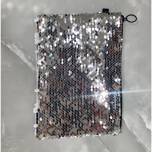 Silver Sequin Pencil/Makeup Bag