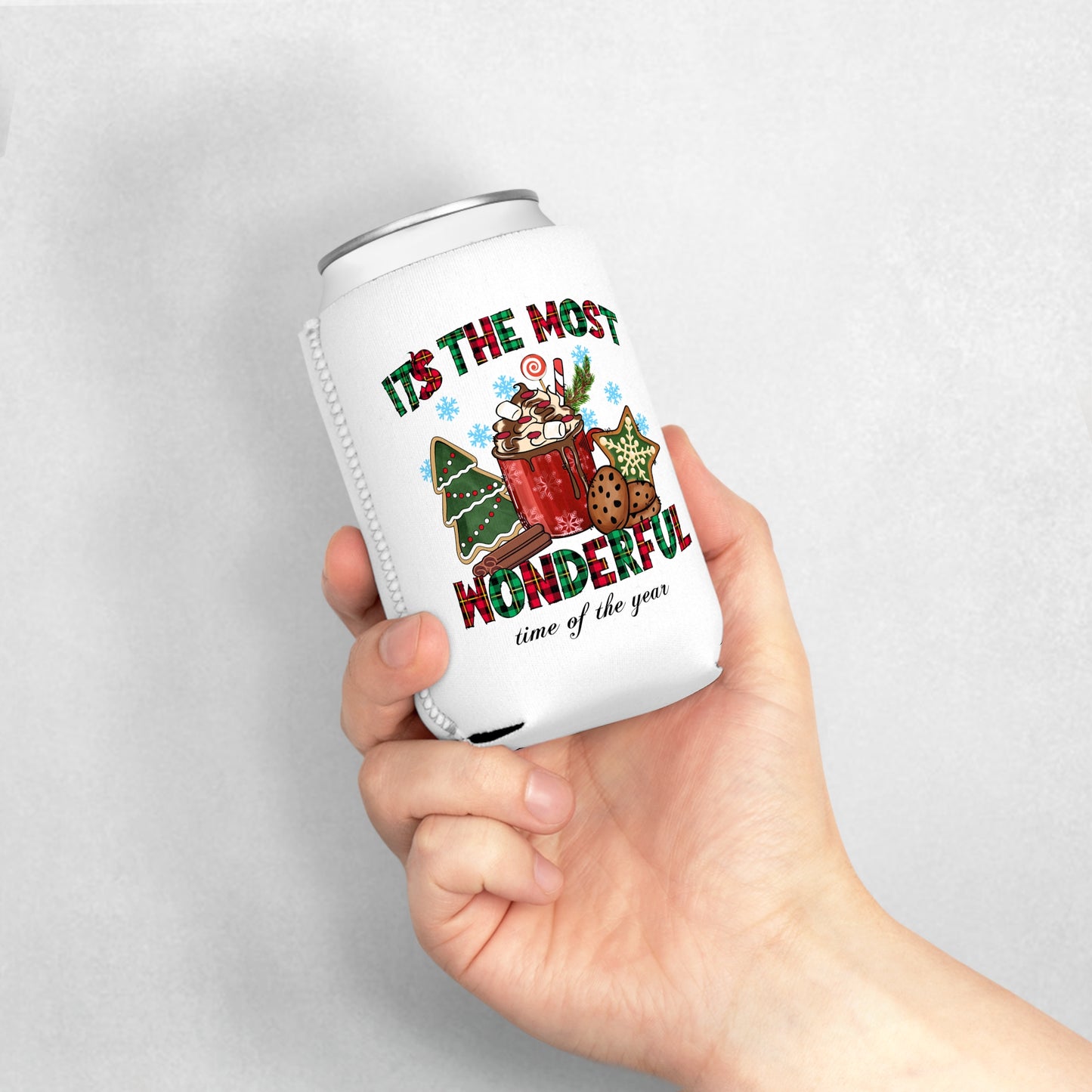 Festive Holiday Can Cooler Sleeve - "It's the Most Wonderful Time of the Year"