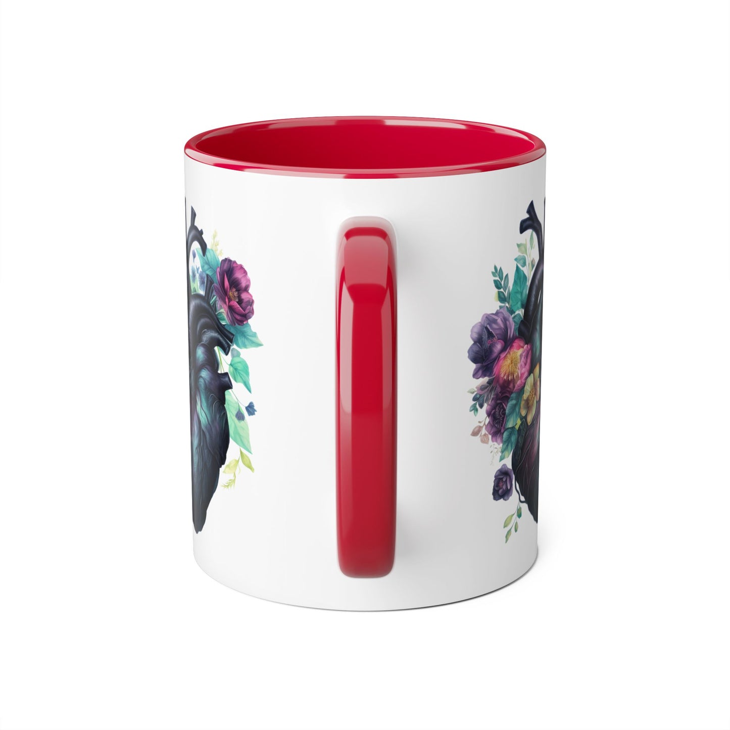 Blue floral heart 11 0z two tone ceramic mug