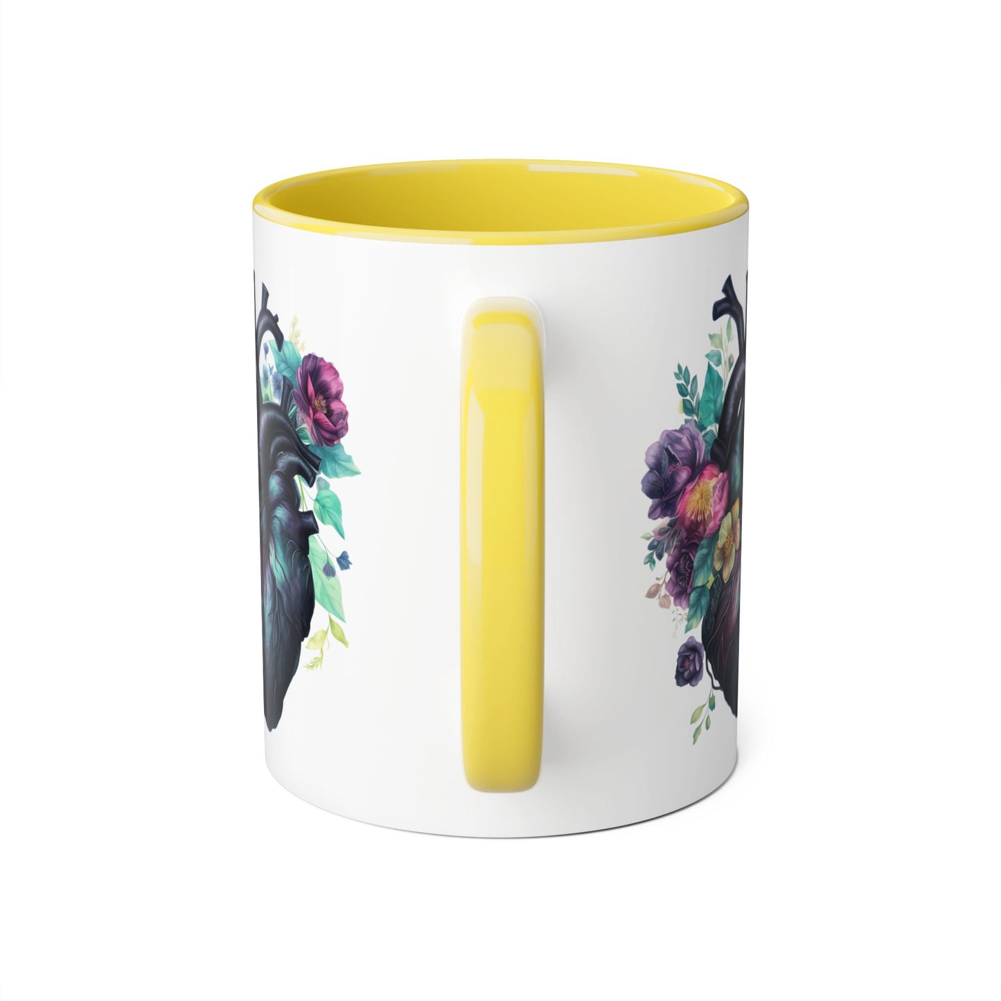 Blue floral heart 11 0z two tone ceramic mug