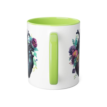 Blue floral heart 11 0z two tone ceramic mug