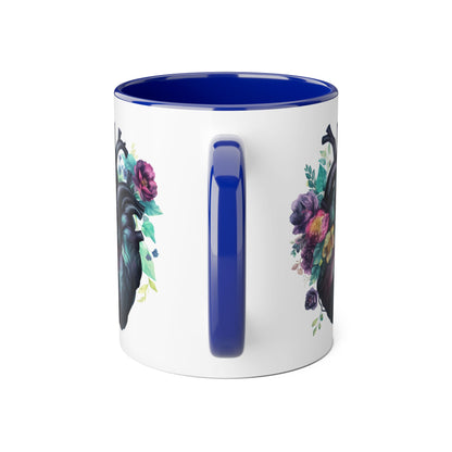 Blue floral heart 11 0z two tone ceramic mug