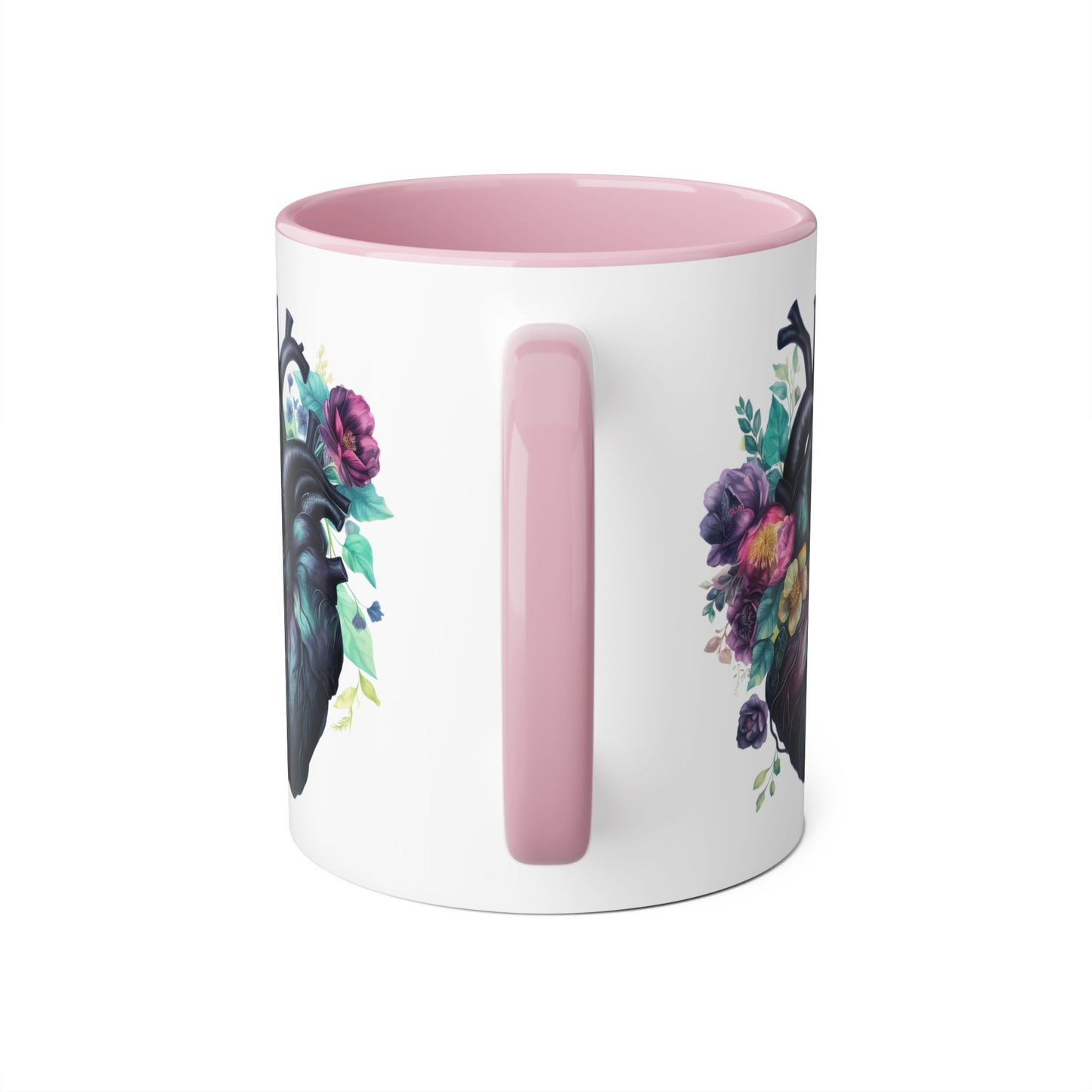 Blue floral heart 11 0z two tone ceramic mug