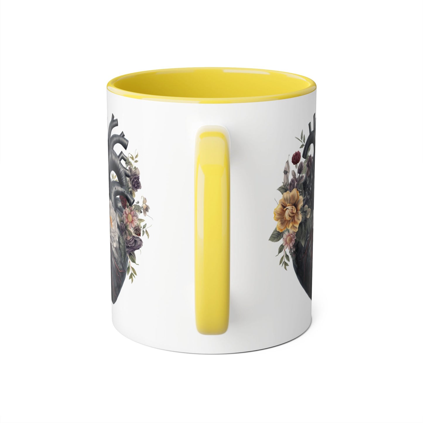 Yellow heart 11 0z two tone ceramic mug