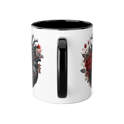 Red rose heart 11 0z two tone ceramic mug