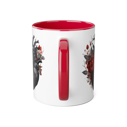 Red rose heart 11 0z two tone ceramic mug