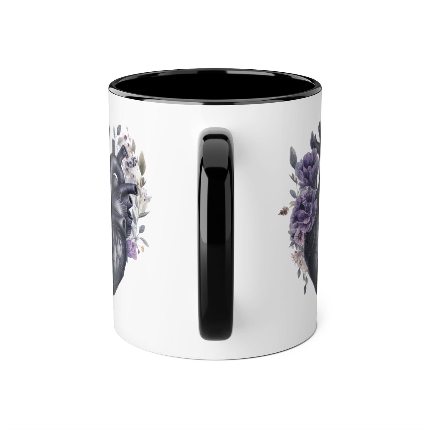 Blue floral heart 11 0z two tone ceramic mug