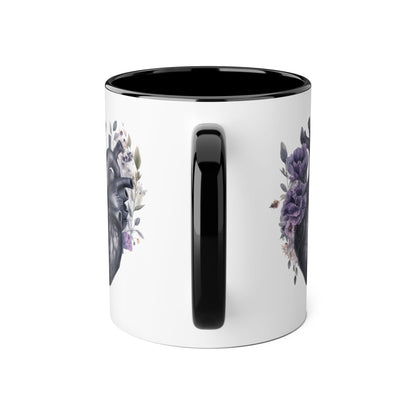Blue floral heart 11 0z two tone ceramic mug