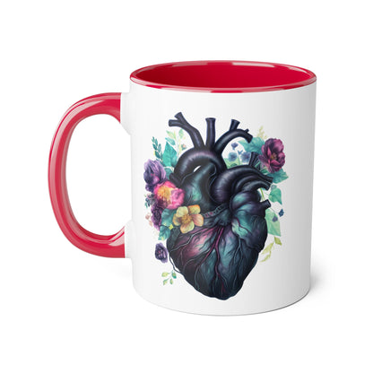 Blue floral heart 11 0z two tone ceramic mug