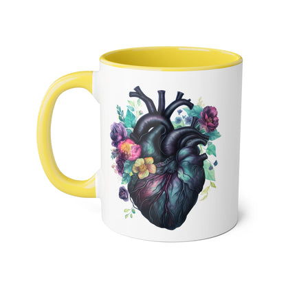 Blue floral heart 11 0z two tone ceramic mug