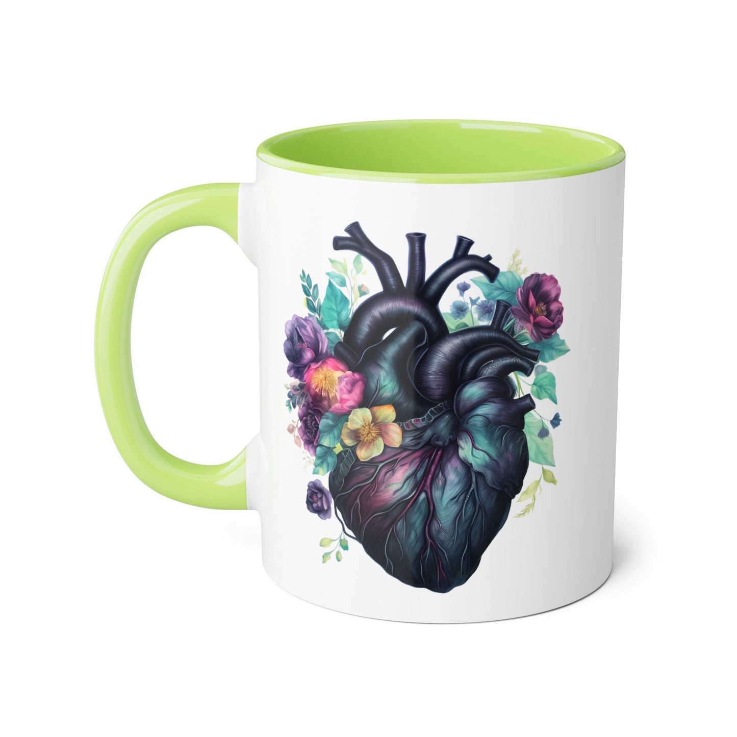 Blue floral heart 11 0z two tone ceramic mug