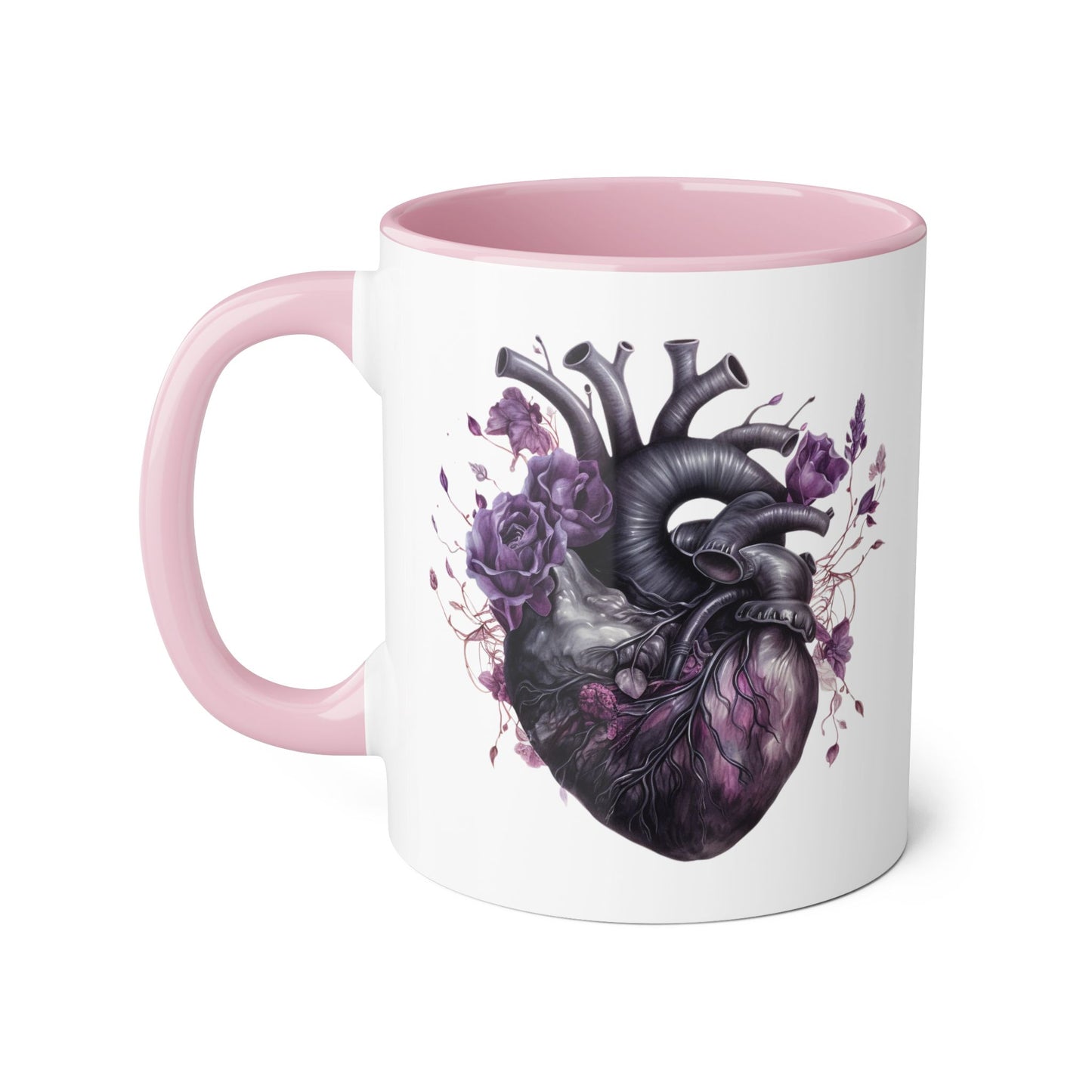 Black & Purple heart 11 0z two tone ceramic mug