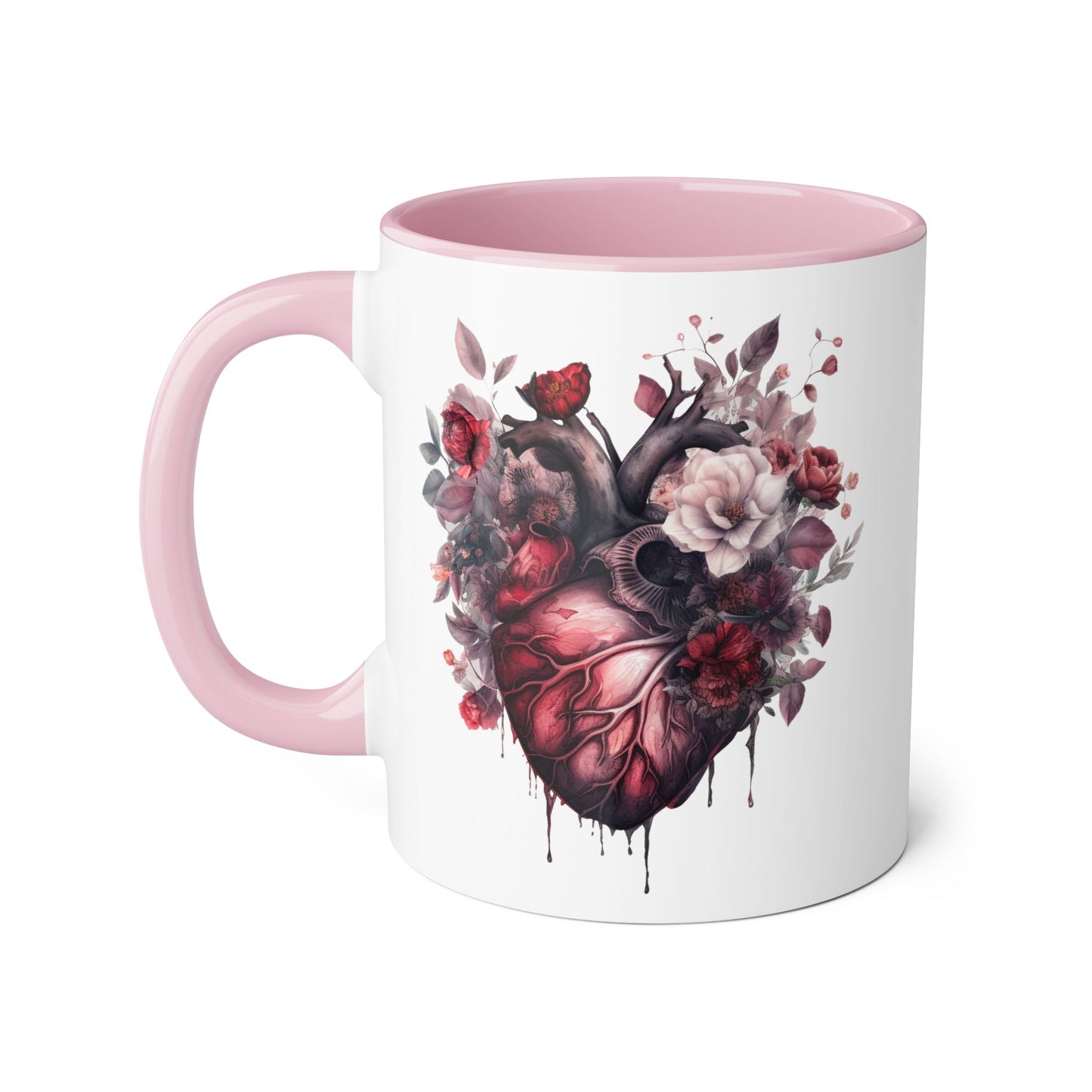 Pink heart 11 0z two tone ceramic mug