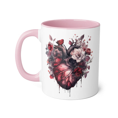 Pink heart 11 0z two tone ceramic mug