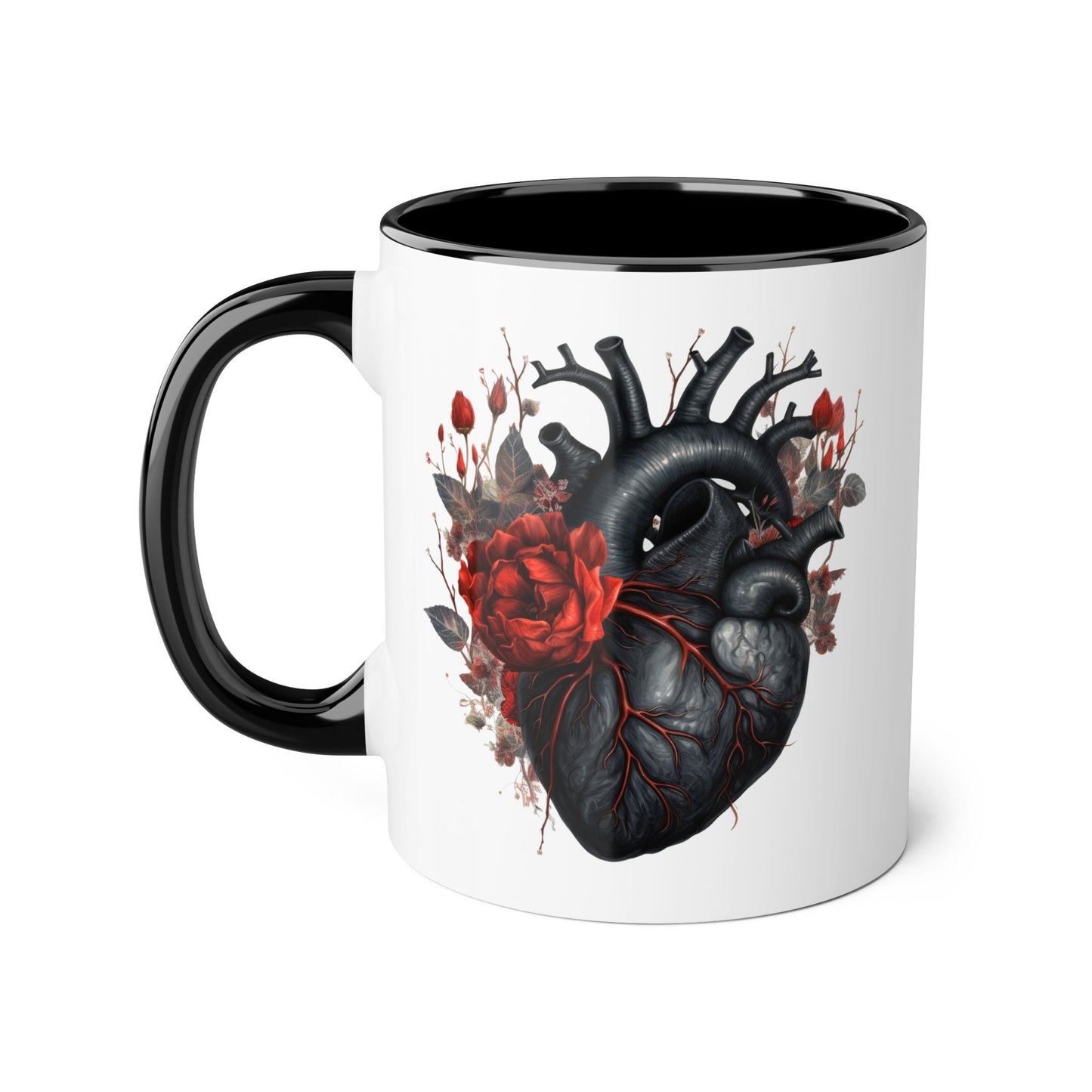 Red rose heart 11 0z two tone ceramic mug