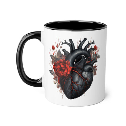Red rose heart 11 0z two tone ceramic mug