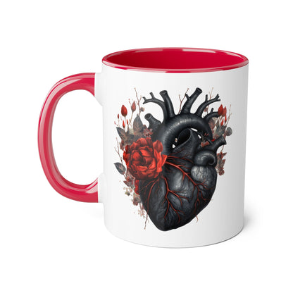 Red rose heart 11 0z two tone ceramic mug