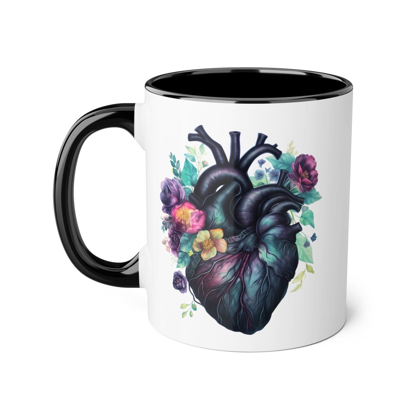 Blue floral heart 11 0z two tone ceramic mug