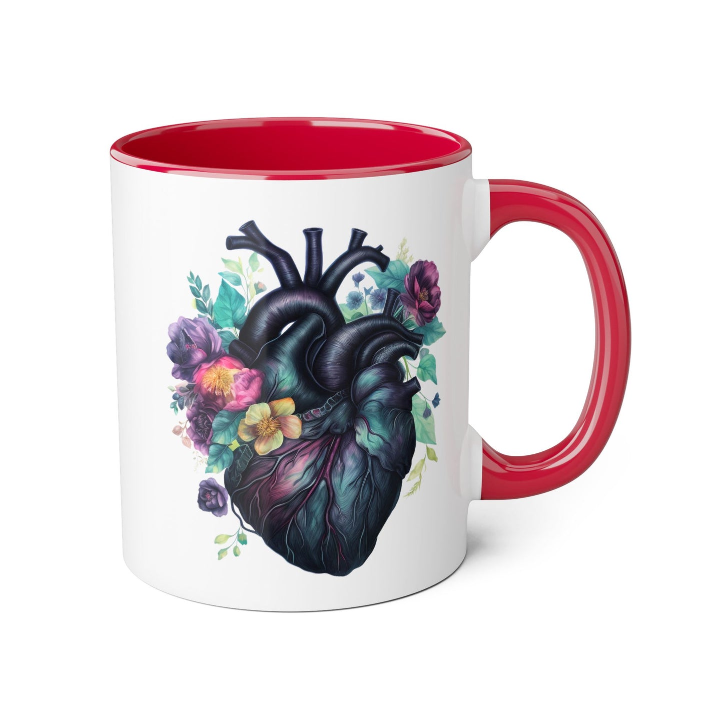 Blue floral heart 11 0z two tone ceramic mug