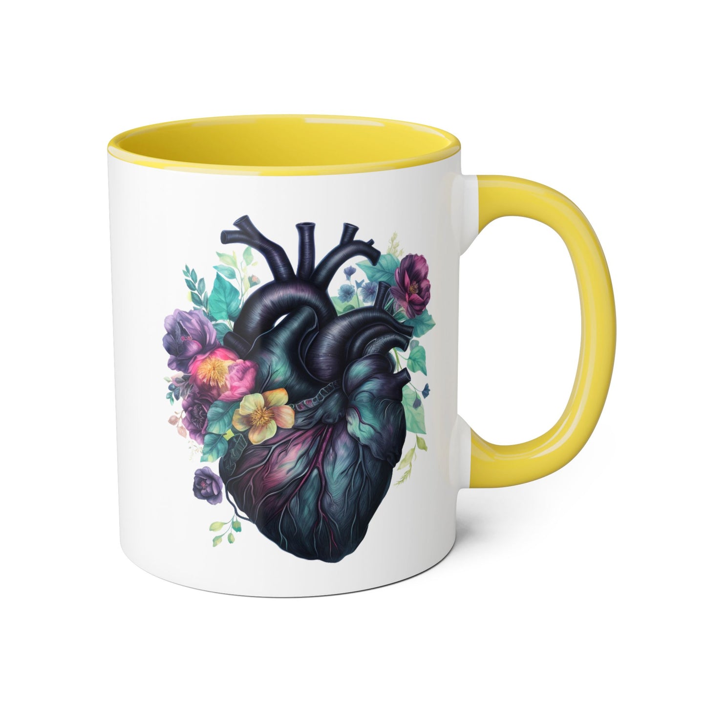 Blue floral heart 11 0z two tone ceramic mug