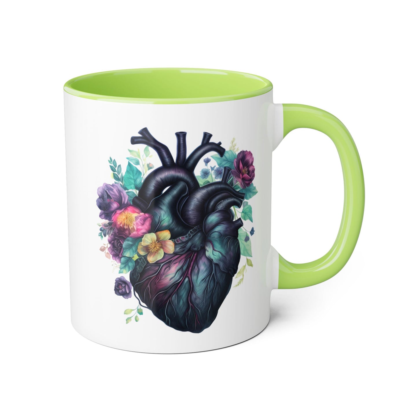 Blue floral heart 11 0z two tone ceramic mug