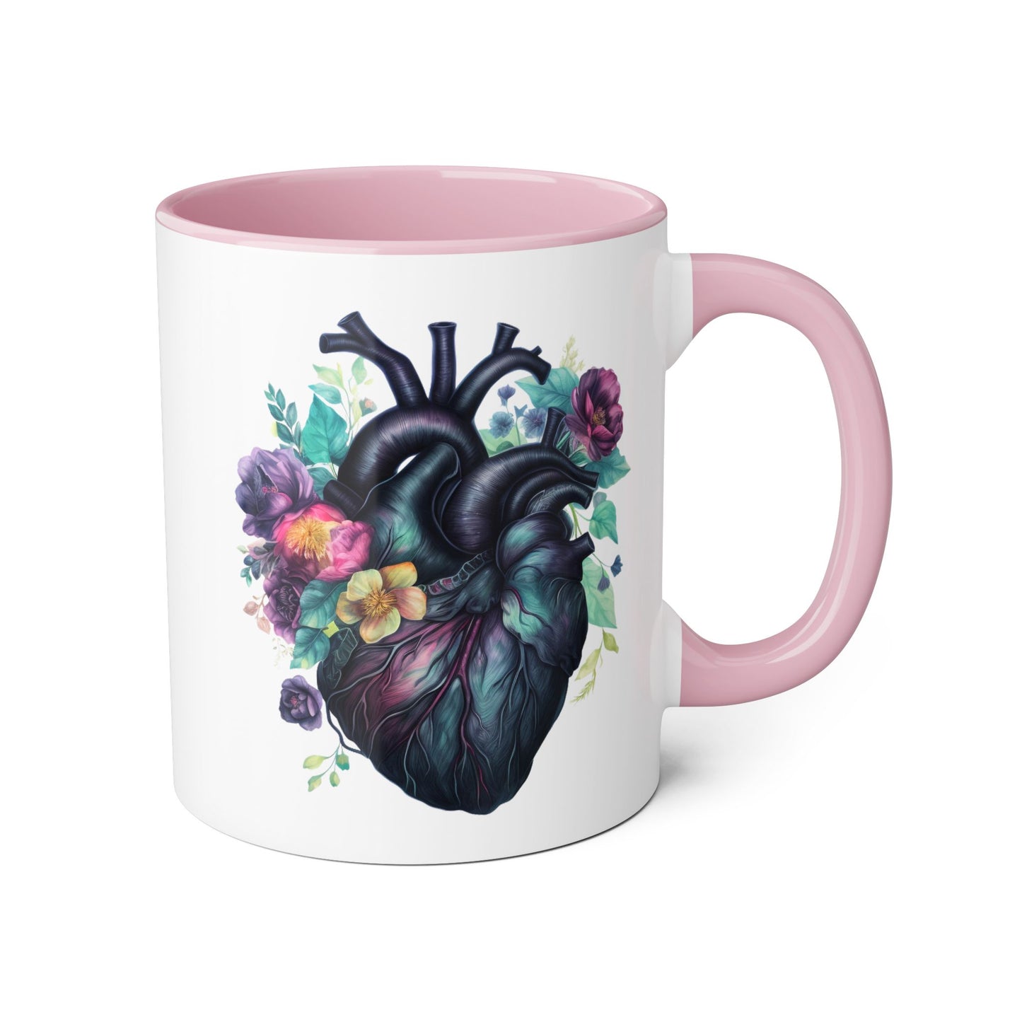 Blue floral heart 11 0z two tone ceramic mug
