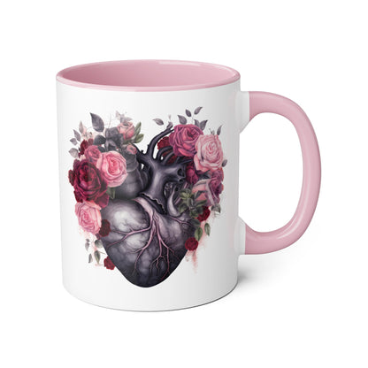 Pink heart 11 0z two tone ceramic mug