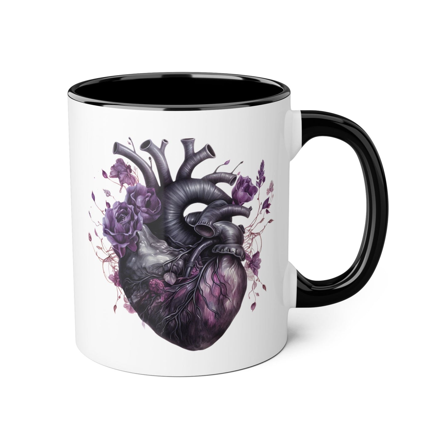 Black & Purple heart 11 0z two tone ceramic mug