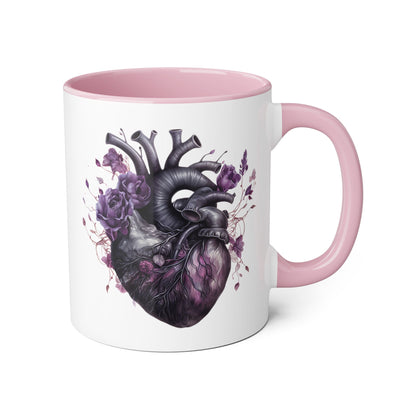 Black & Purple heart 11 0z two tone ceramic mug