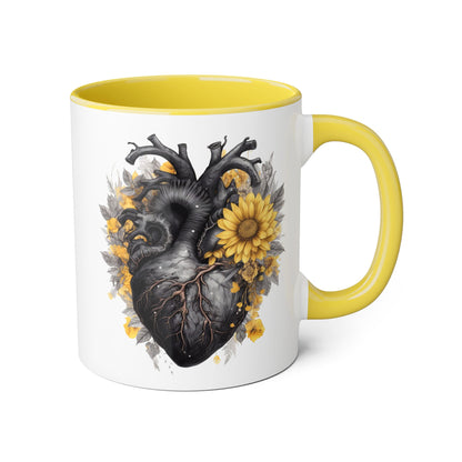 Sunflower heart 11 0z two tone ceramic mug